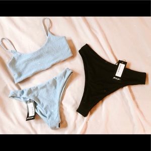 Nasty gal never worn blue bikini and blk bottoms